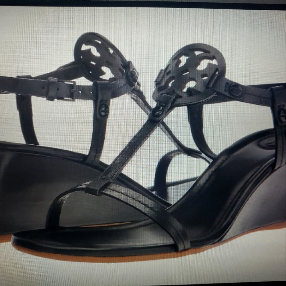 Tory Burch Miller Medallion Wedge Sandals in Black 9.5